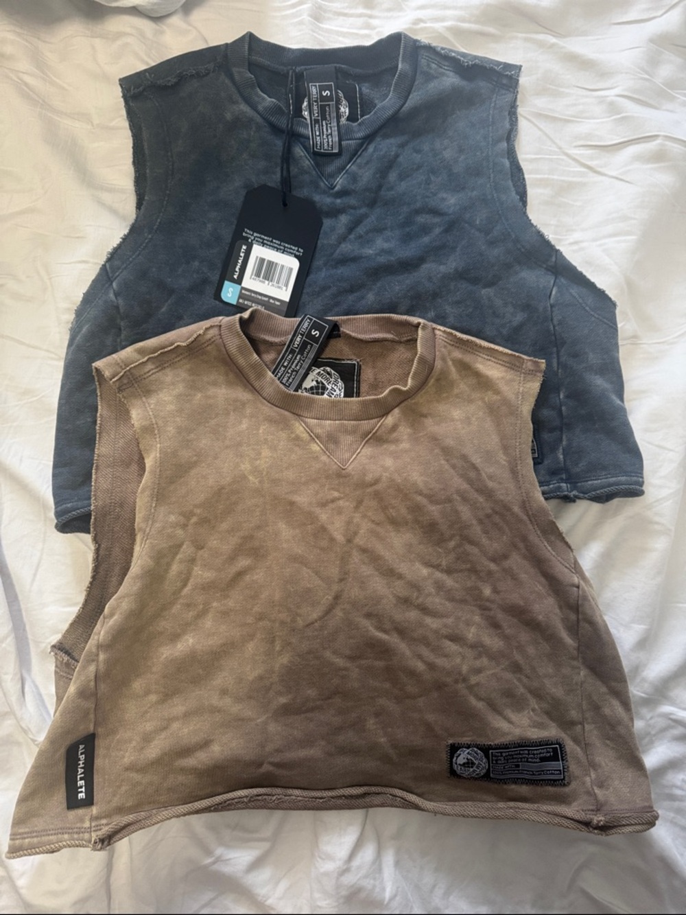 Alphalete Washed Crop Muscle Tanks - Neutral Taupe & Blue Topaz